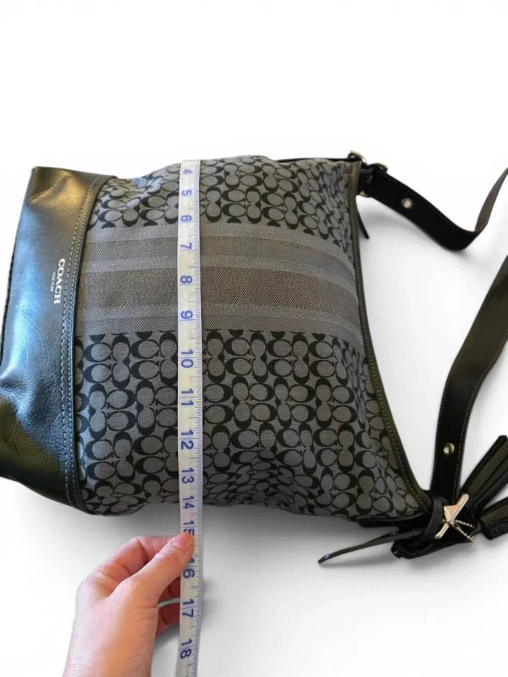 Coach Legacy 19918 Black Gray Signature Stripe Jacquard Duffle Shoulder Bag
